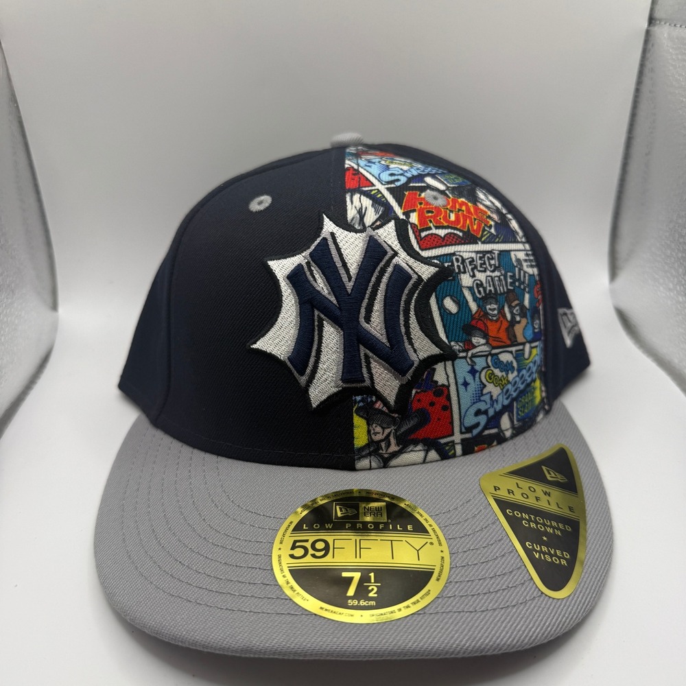 New Era 59FIFTY Low Profile NY Yankees Comic Graphic Fitted Hat 7 1/2 Navy Grey